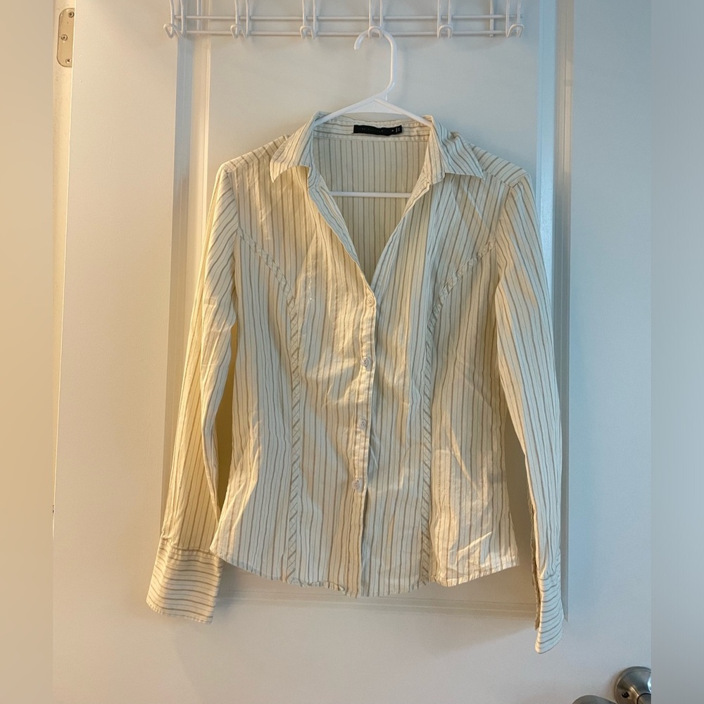 Y2K Striped Button-Up Shirt | Soft Yellow